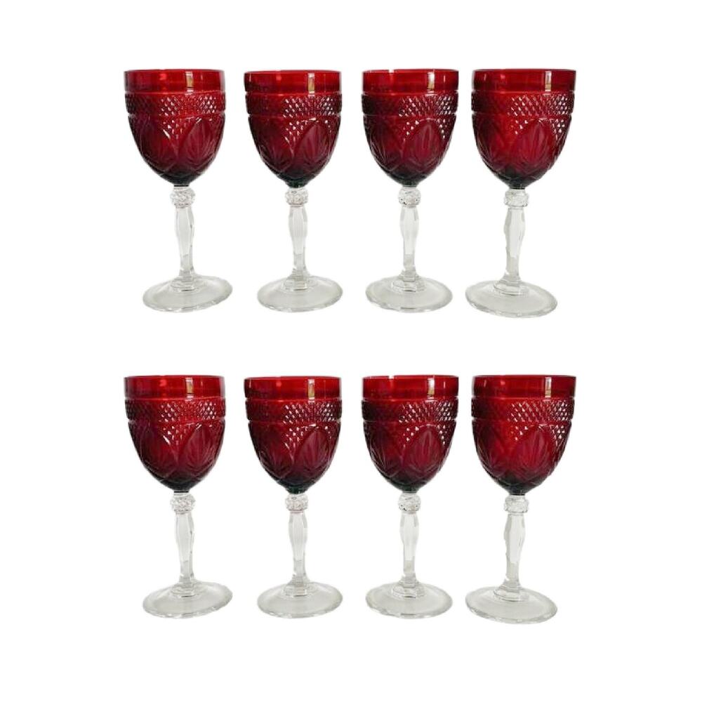 French Glass Ruby Red Crystal Stemware: Cristal d'Arques-Durand 1960s